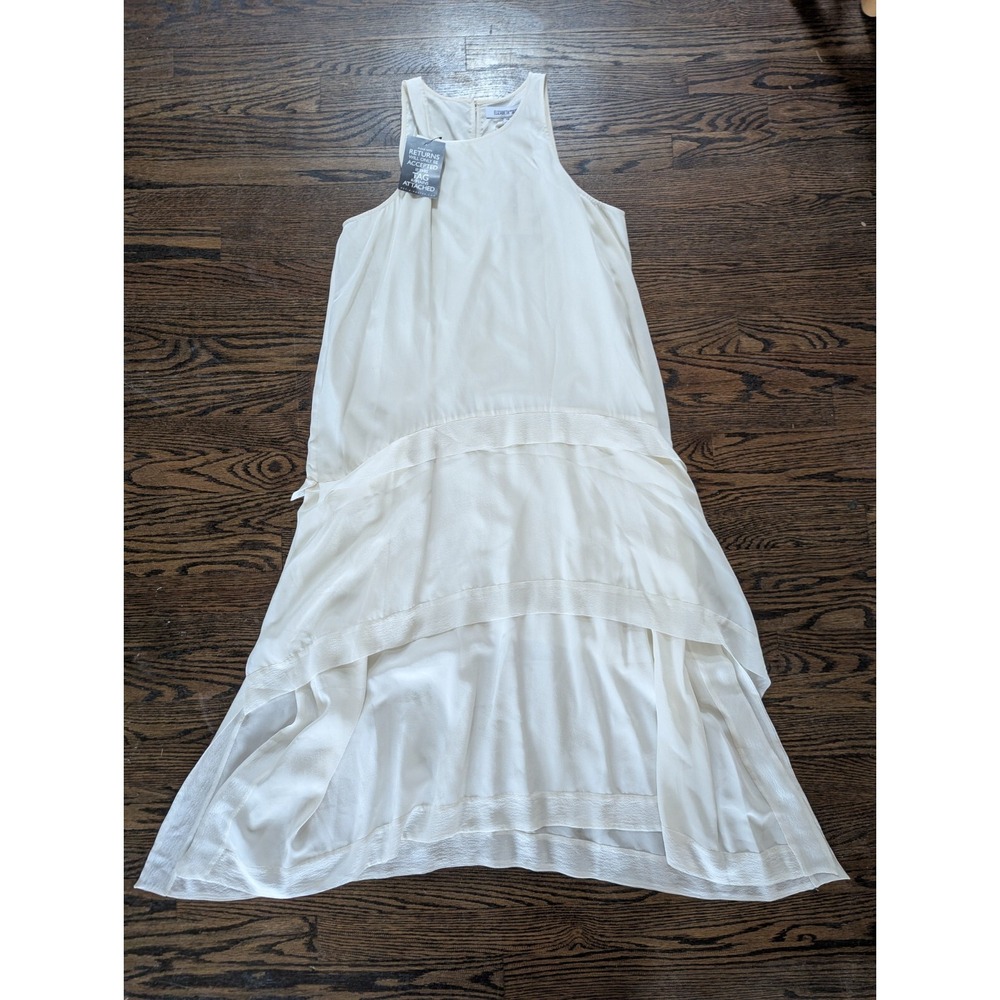 ELIZABETH & JAMES 100% Silk Ivory Handkerchief Maxi Dress Size 10 Boho Wedding